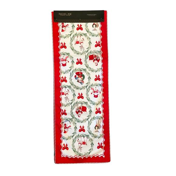 RACHEL ZOE Christmas Table Runner 16x90 Santa Bow Wreath Holiday Red White New - Picture 2 of 10